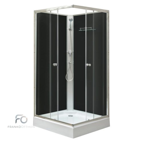 Polo Black II 80x80 cm szögletes fekete hátfalas zuhanykabin zuhanytálcával